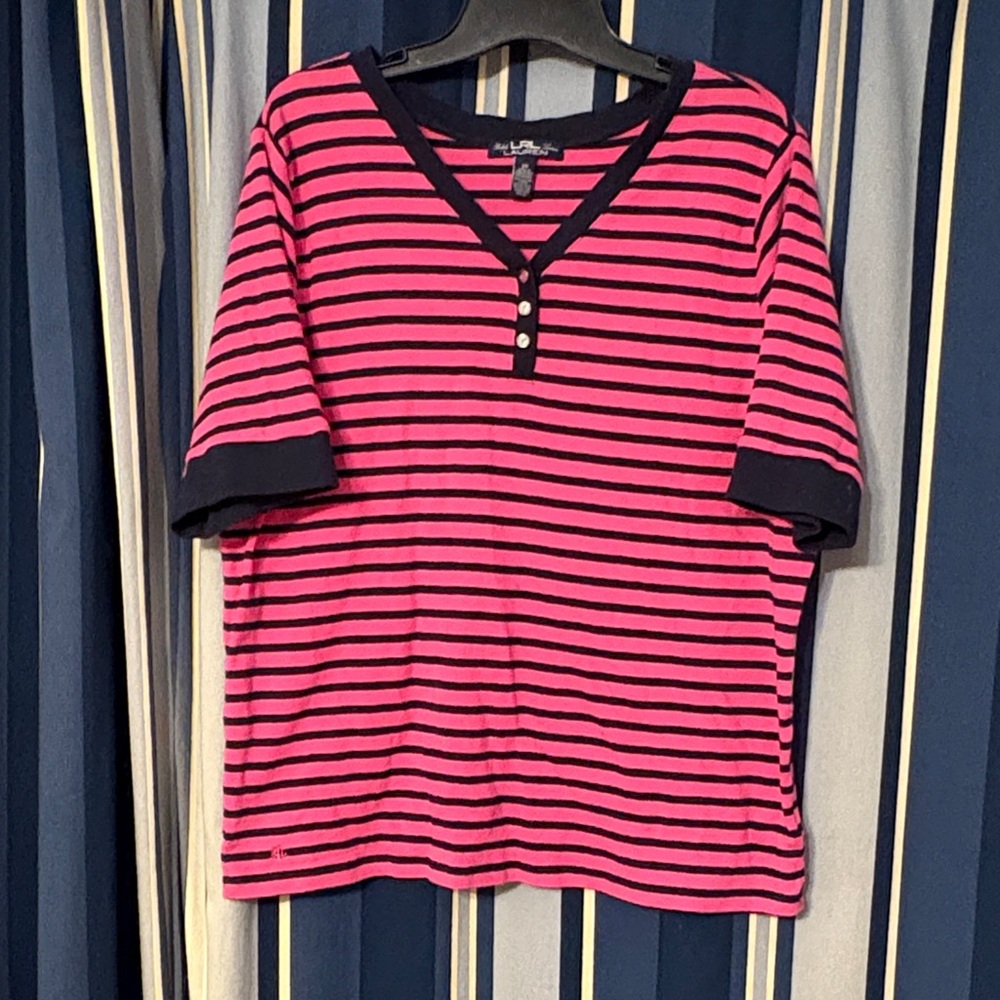 Ralph Lauren t-shirt, size 2X, pink and navy stripes